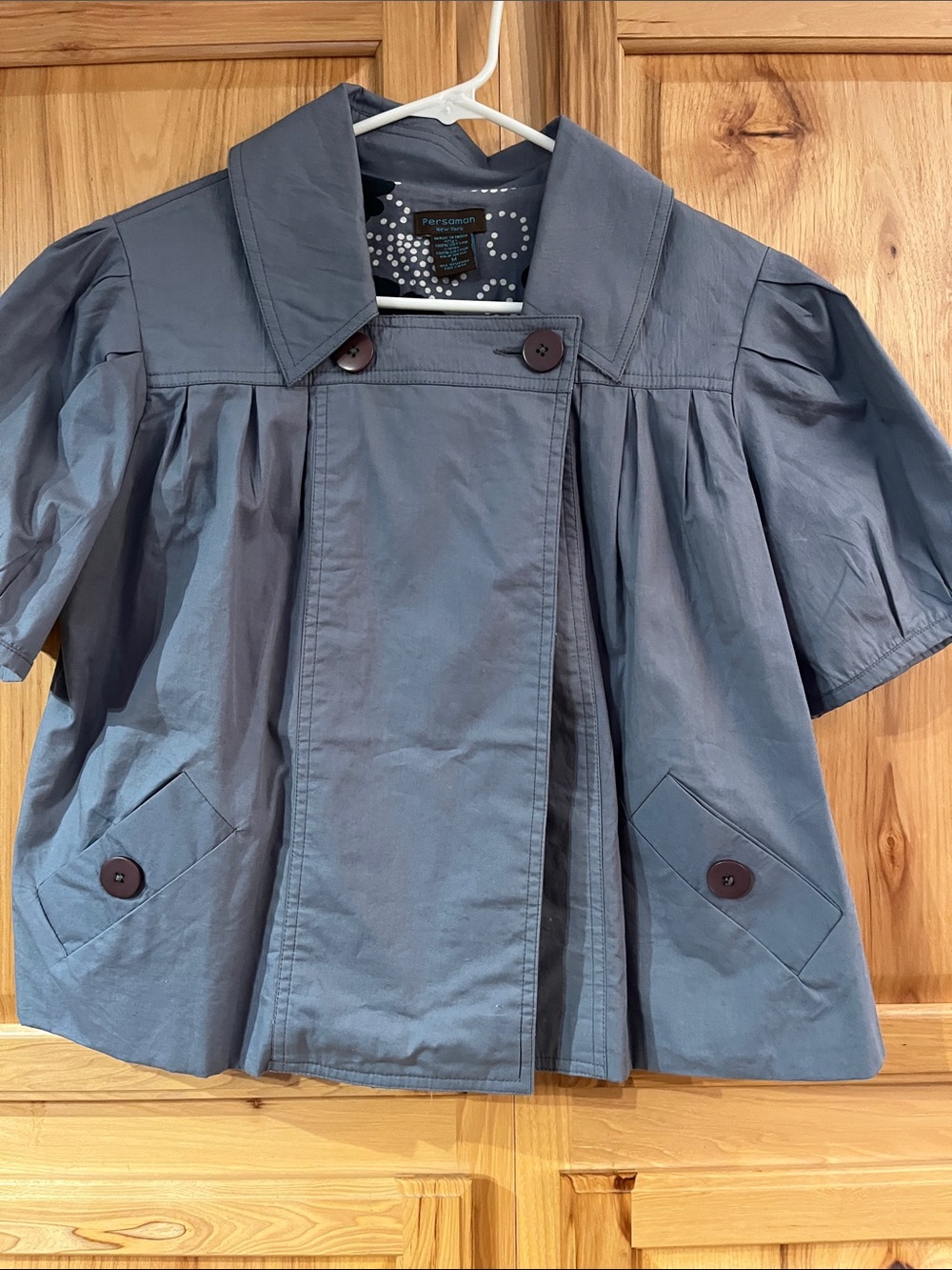 PERSAMAN NEW YORK Short-Sleeve Dusty Blue Cropped Jacket, size M - EUC